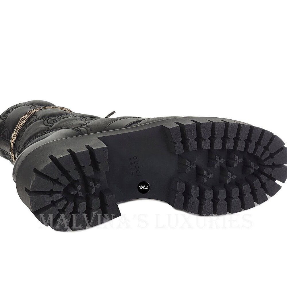 GUCCI BOOTS ANKLE BLACK GG LOGO LEATHER QUILTED LACE-UP sz 39.5 9.5 US - Picture 14 of 16